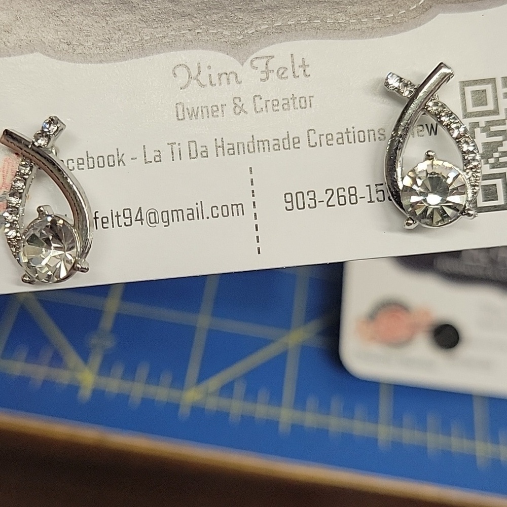 Diamond Faux Rhinestone Silver Tone Earrings